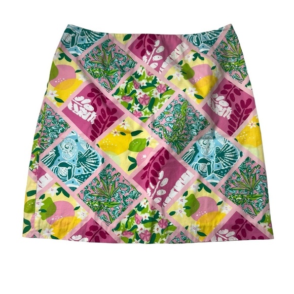 Lilly Pulitzer Vintage Skirt Patchwork Y2K Lemon Seashell Colorblock Mini SZ 6 - Picture 1 of 8
